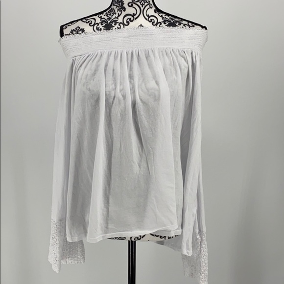 Three Dots Women's Trellis Lace Peasant Top white off shoulder soft stretchy - Picture 4 of 11